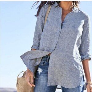 Garnet hill blue easy linen button down shirt size 6